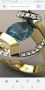 Позлатен пръстен с, аквамарин и бели циркони, снимка 1 - Пръстени - 45799576