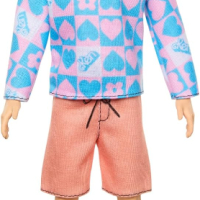 Barbie Fashionistas Кукла Кен #219 с розова и синя шарена риза и розови шорти, HRH24, снимка 1 - Кукли - 44940405