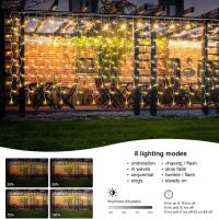 CORST Външни светлини завеса, 6M x 1M, Водоустойчиви, Свързваеми, Дистанционни, 8 режима, топло бяло, снимка 4 - Външни лампи - 45325341