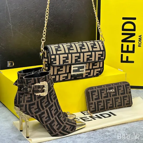 дамски комплект боти на ток, портмоне и чанта fendi , снимка 1