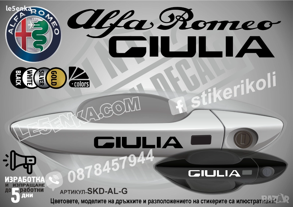 Alfa Romeo GIULIA стикери за дръжки SKD-AL-G, снимка 1