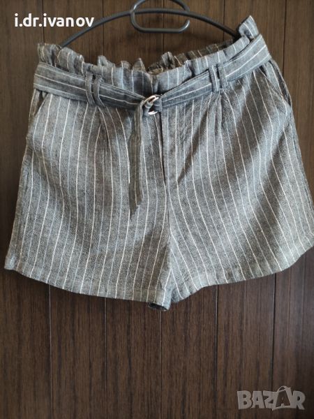 Bershka къси памучни панталонки с висока талия и коланче, снимка 1