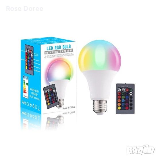 LED RGBW Цветна крушка с дистанционно, снимка 1