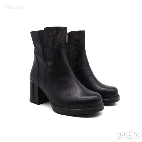 Дамски черни боти от естествена кожа на ток , снимка 1