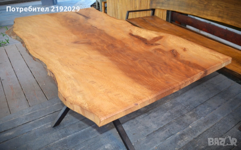 МАСА масив, Явор, със „жив ръб“, цяло парче, стоманена основа, снимка 1