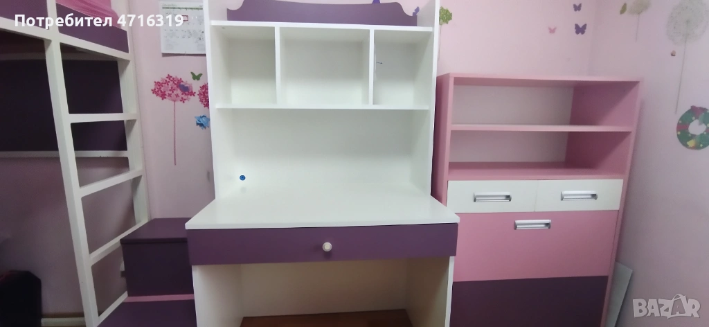 Бюро, ракла с две чекмеджета и етажерка, легло горно ниво, снимка 1