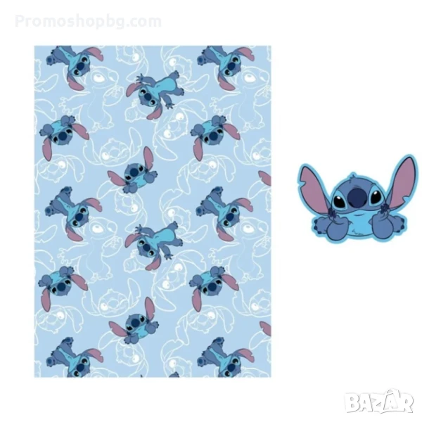 Плюшено одеало Стич, Lilo and Stitch 100х140 см + Възглавница Стич, снимка 1