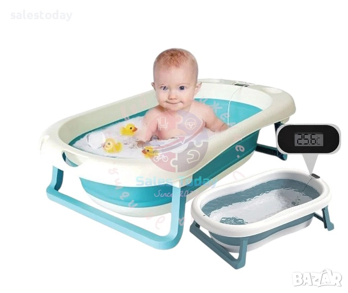 Вана за бебе с термометър, Сгъваемо бебешко корито, 81 см, снимка 1