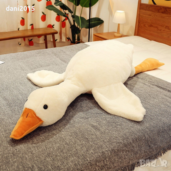 Възглавница във формата на голяма, плюшена, бяла гъска, снимка 1