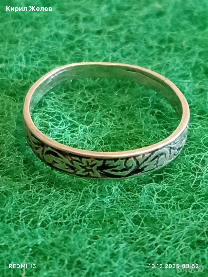 Красиво инкрустиран сребърен пръстен флорален мотив майстоска ръчна изработка 11471, снимка 1