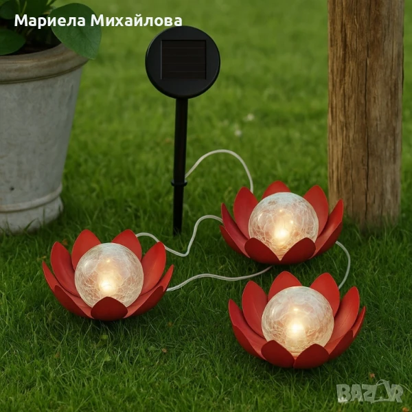 LED слънчев градински соларен панел с 3 светещи лампи цветя., снимка 1