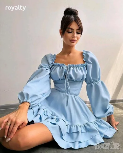 Синя ефектна рокля, снимка 1