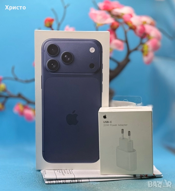 НОВ!!! Apple iPhone 17 Pro Max, 256GB, 5G, Deep Blue + подарък оригинален адаптер Apple, снимка 1