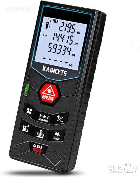 Лазерна рулетка до 60 м, LCD с осветяване, за разстояние, площ и обем - Kaiweets C60, снимка 1