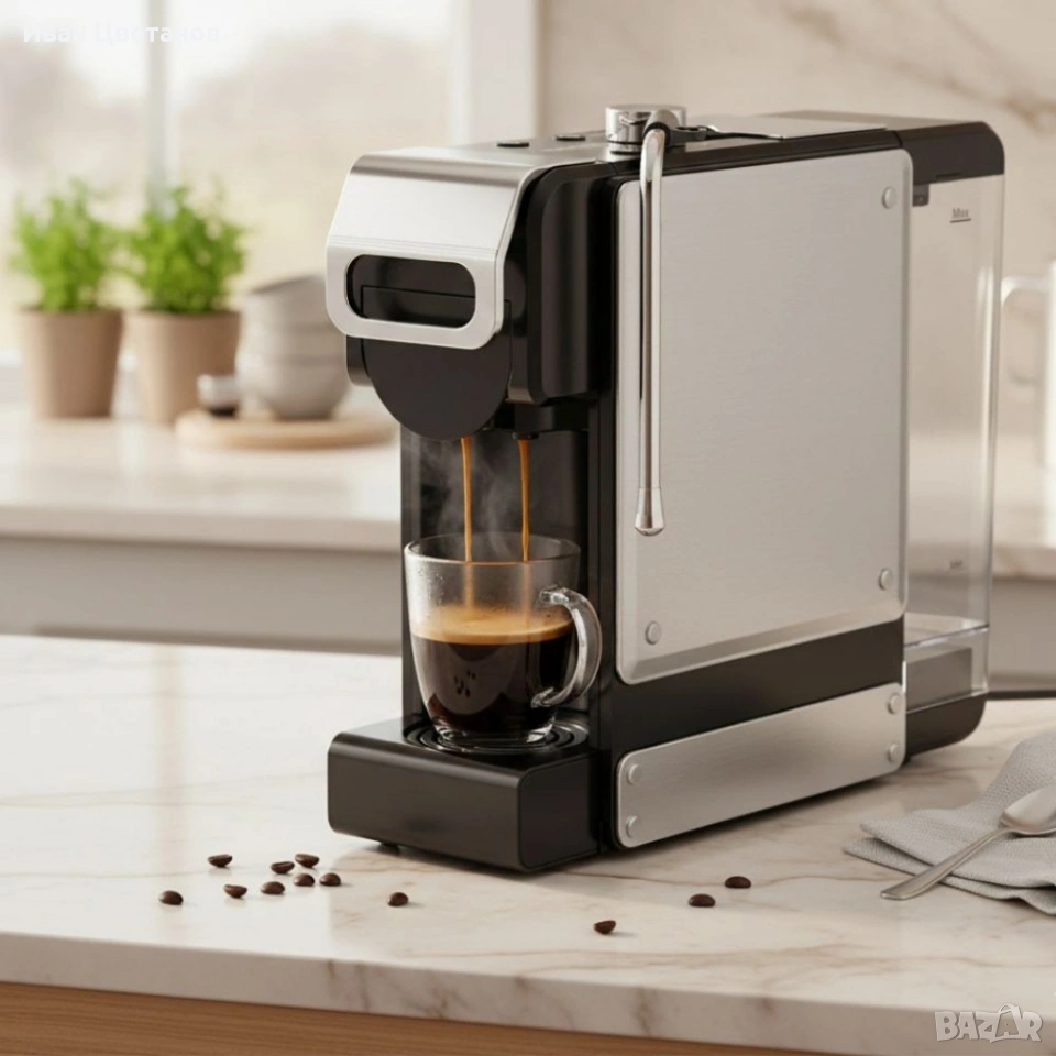 Еспресо машина 8в1 Oliver Voltz OV51171N8M – За капсули и мляно кафе, 1450W, 19 Bar, 5 адаптера , снимка 1