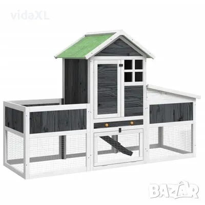 vidaXL Клетка за зайци сива 170x63x113 см борово дърво масив（SKU:172293, снимка 1