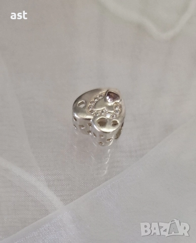 Сребърен елемент сърце, снимка 4 - Гривни - 52524574