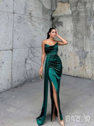 официални дълги сатенени рокли с цепка , снимка 3 - Рокли - 51830096