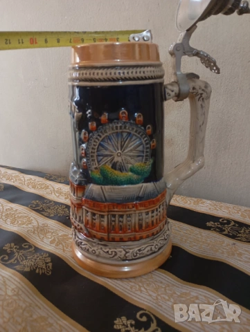 Стара халба за бира с капак, снимка 3 - Други ценни предмети - 53752907