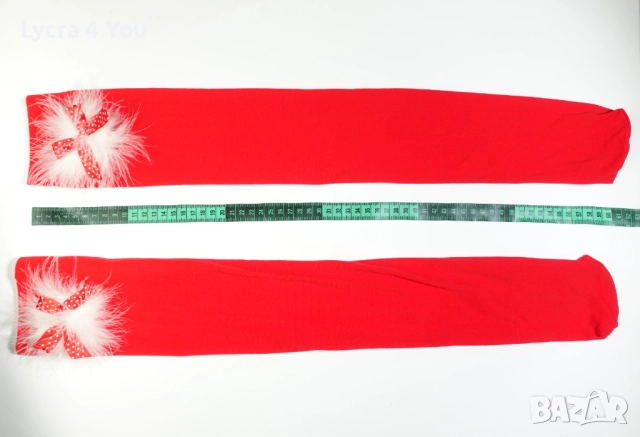 S/M червени плътни чорапи с бели пухчета, снимка 4 - Дамски чорапи - 52701192