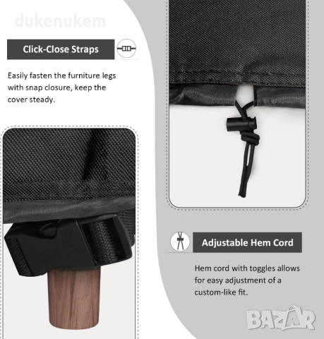 Водоустойчив калъф за градински мебели 170x94x74 см – 420D, черен, снимка 4 - Градински мебели, декорация  - 53382075