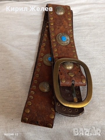 Винтидж естествена кожа дамски колан с капси и декоративни елементи 46940, снимка 8 - Колани - 51893138