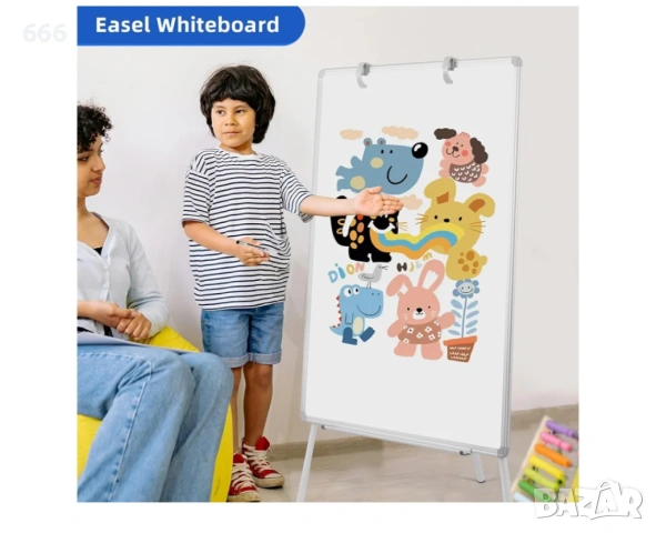 Стойка за флипчарт DOLLAR BOSS, магнитна бяла дъска 60×90 см с регулируема височина, преносима бяла , снимка 8 - Други стоки за дома - 53268929