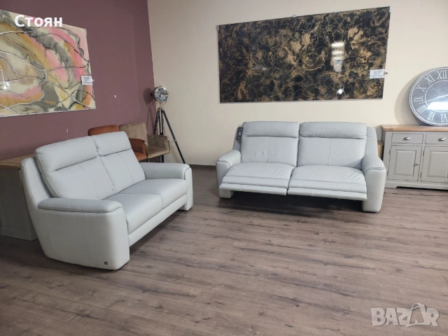 Италиански сив кожен комплект дивани тройка и двойка с ел. релакс, снимка 10 - Дивани и мека мебел - 53730432