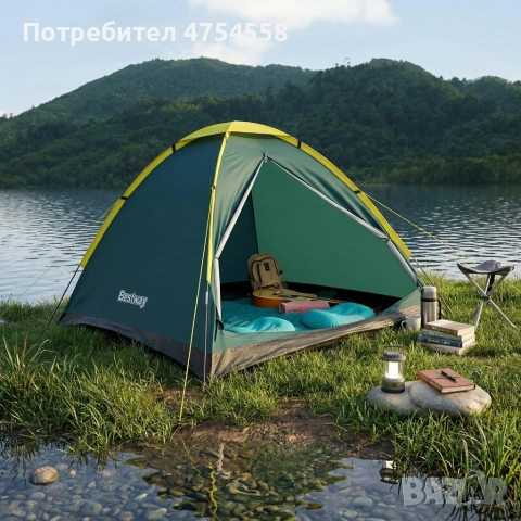 Двуместна лека къмпинг палатка с комарник и чанта за пренасяне, 205x145x100см, снимка 3 - Палатки - 54200850