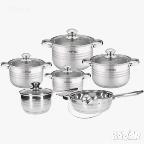 Комплект съдове за готвене, Cheffinger, 12 части, неръждаема стомана, снимка 2 - Съдове за готвене - 52123302