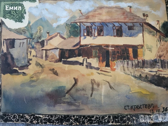 Стара картина акварел , снимка 2 - Колекции - 51159586