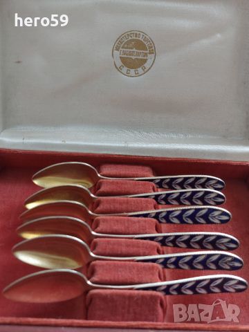 СССР-сребърни лъжички с клетъчен горещ емайл,сребро проба 916, снимка 13 - Прибори за хранене, готвене и сервиране - 45147809