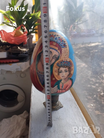 Старо голямо ръчно рисувано яйце керамика религия икона, снимка 3 - Антикварни и старинни предмети - 53353862