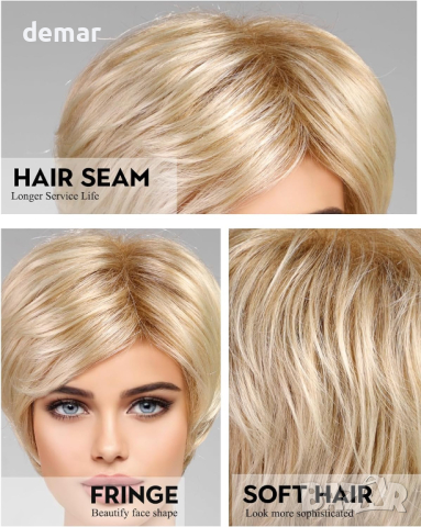 WOKESTAR Къса слоеста медено руса перука за жени, синтетична, снимка 5 - Аксесоари за коса - 44988458