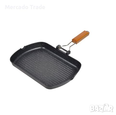 Грил тиган с незалепващо покритие Mercado Trade, Сгъваема дръжка, Черен, снимка 1 - Съдове за готвене - 46294560