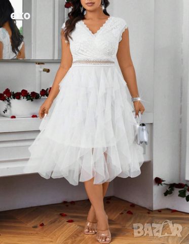 Бяла рокля, Ефектна бяла рокля, Елегантна бяла рокля, снимка 1 - Рокли - 45837030