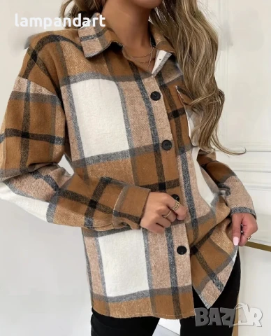 Вълнена риза каре в бежово, снимка 2 - Ризи - 50587025