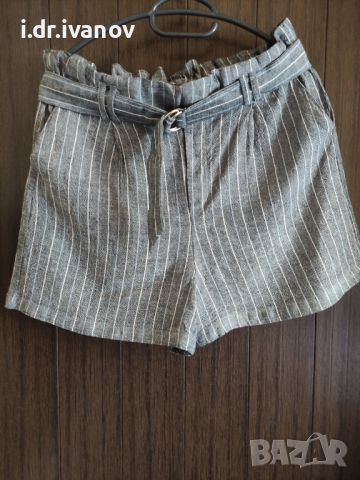 Bershka къси памучни панталонки с висока талия и коланче, снимка 1 - Къси панталони и бермуди - 45490374