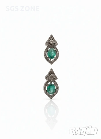 Обеци с Изумруди и Диаманти., снимка 3 - Обеци - 49572070