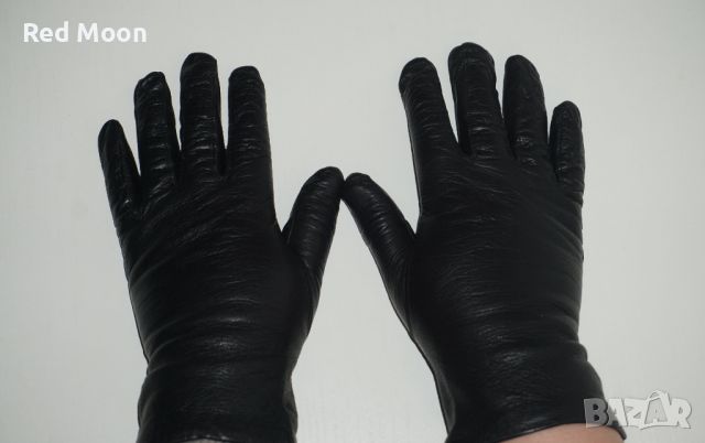 Черни Дамски Ръкавици От Естествена Кожа Размер S, снимка 2 - Ръкавици - 45423309