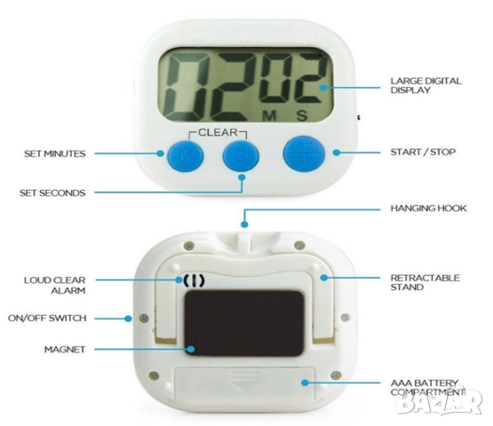 Цифров кухненски таймер с магнит и стойка, снимка 2 - Аксесоари за кухня - 51402801