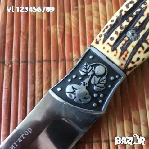 Руски ловен нож- инкрустирани метални гардове - Алигатор стал 65х13 , снимка 4 - Ножове - 54001396