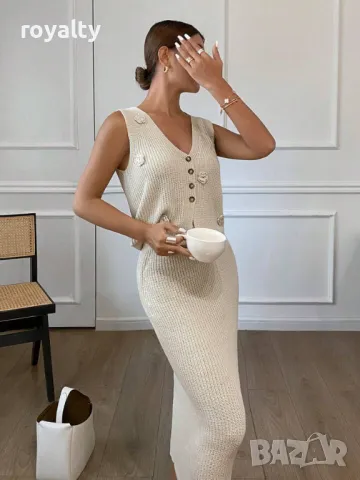 Елегантен комплект с флорална бродерия в кайсиев цвят 🍑, снимка 6 - Комплекти - 49205500