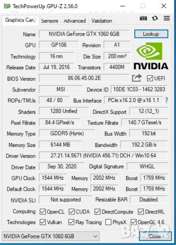 MSI GeForce GTX 1060 OC, снимка 5 - Видеокарти - 45437782