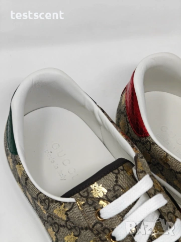 Мъжки кецове Gucci Ace Sneakers Beige GG Supreme Golden Bee EU 46.5 UK 12.5 US 13 Нови с кутия, снимка 14 - Кецове - 53490019
