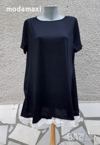 3XL Нова черна блуза с подгъв от дантела , снимка 1 - Туники - 46738162