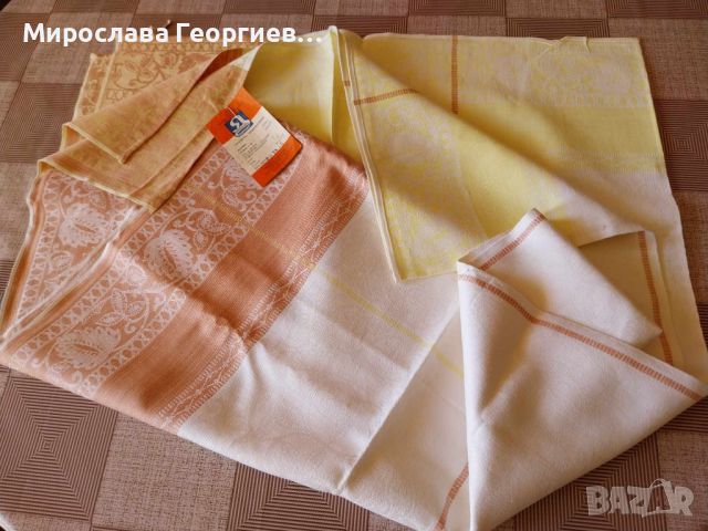 Руска покривка от 70те, с етикет, неизползвана, състав: лен и памук,  140 см х 170 см, , снимка 1 - Покривки за маси - 45223549