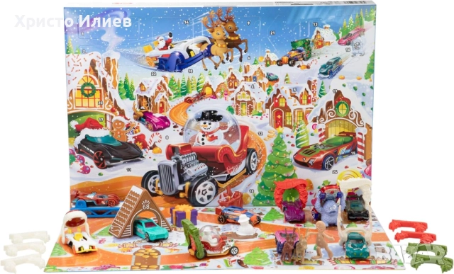 Коледен Календар Hot Wheels 10 коли Хот Уилс 14 аксесоара Адвент календар с изненади