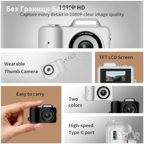 Нова Джобна мини камера LCD 1080P широкоъгълна с USB-C зарядно светкавица и ключодържател, снимка 4 - Камери - 54196071
