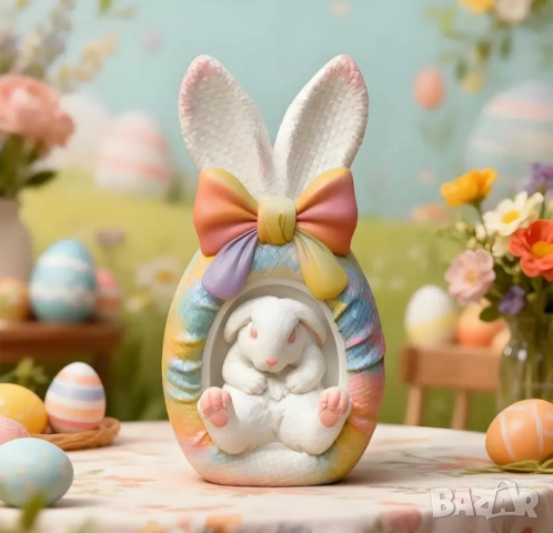 Силиконов молд заек с яйце с панделка , снимка 4 - Форми - 52529770